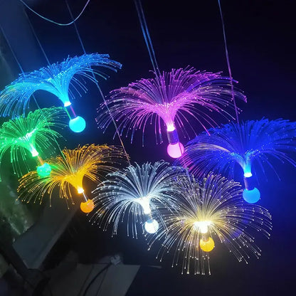 Colorful decorbites led jellyfish lights with radiant blue purple green yellow and white fiber optic bursts for event decor