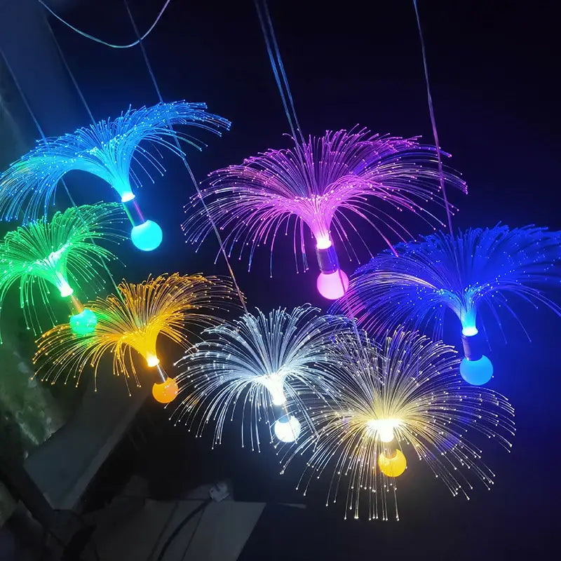 Colorful decorbites led jellyfish lights with radiant blue purple green yellow and white fiber optic bursts for event decor
