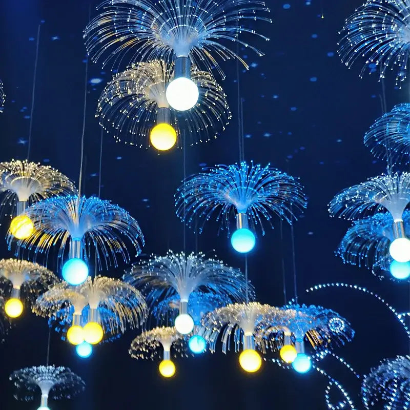 Hanging decorbites led jellyfish lights with glowing blue yellow and white fiber optic bulbs for party event decor