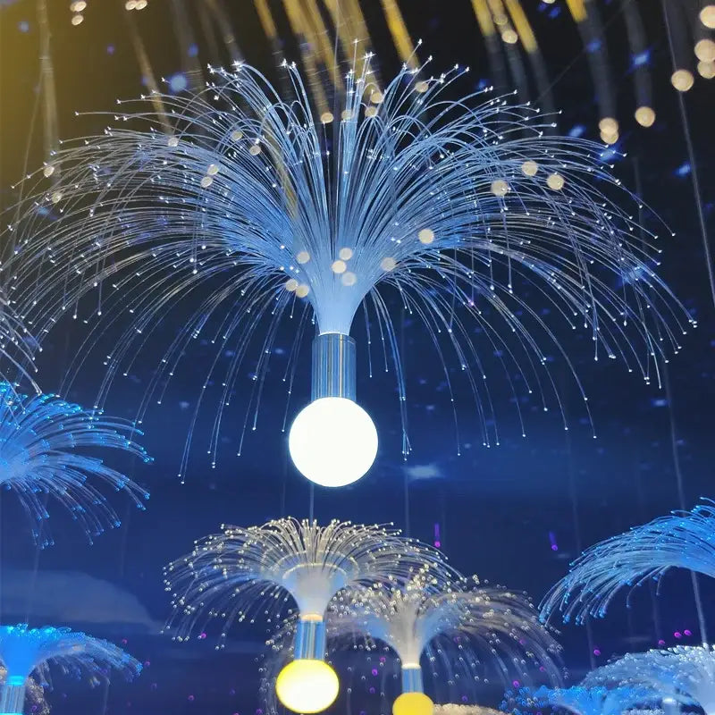 Blue fiber optic decorbites led jellyfish lights with glowing spherical base for party event stage outdoor decor