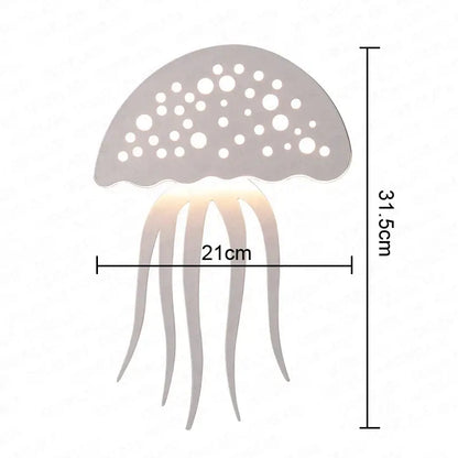 A sleek silver-toned decorbites led jellyfish wall lamp with a perforated dome and flowing tentacles for indoor decor