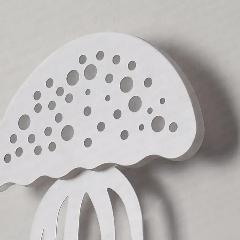 Decorbites led jellyfish wall lamp in white matte wood with scalloped top and circular cutouts for modern indoor decor