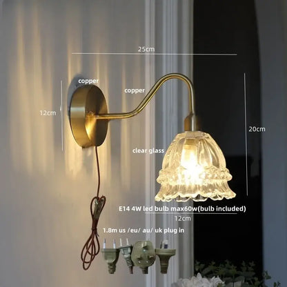 Antique brass wall lamp with clear ruffled glass shade decorbites led jellyfish wall lamp with pull chain switch