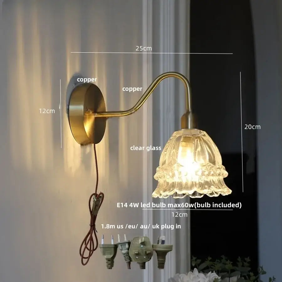 Antique brass wall lamp with clear ruffled glass shade decorbites led jellyfish wall lamp with pull chain switch