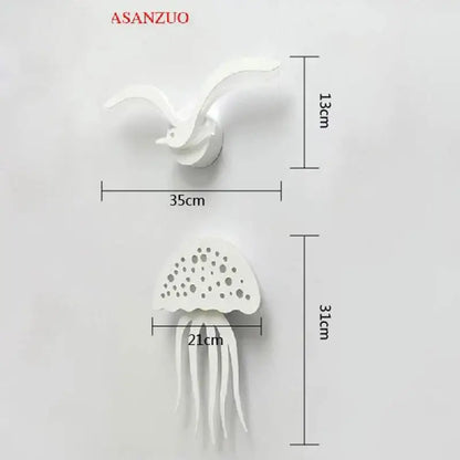 White paper-cut wall sconce featuring seagull and jellyfish design from DecorBites led jellyfish wall lamp collection