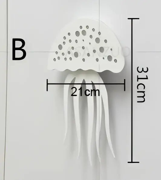 White plastic decorbites led jellyfish wall sconce with perforated dome and dangling tentacles for indoor use