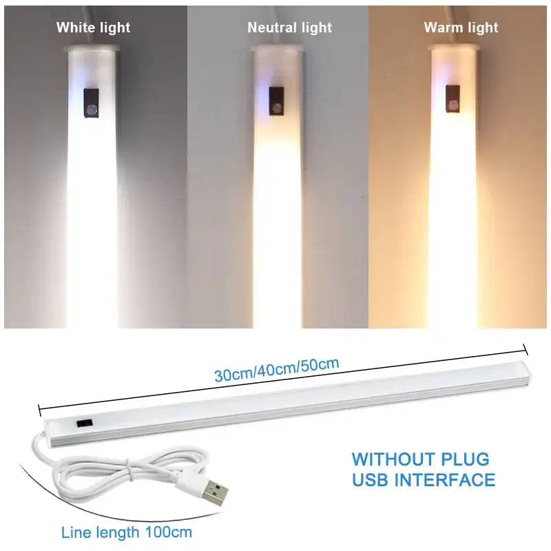 A sleek white decorbites led kitchen cabinet light with usb and motion sensor for adjustable three color temperatures