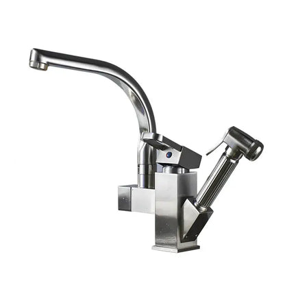 Modern stainless steel decorbites led kitchen faucet mixer with sleek curved spout and integrated pull-out spray nozzle