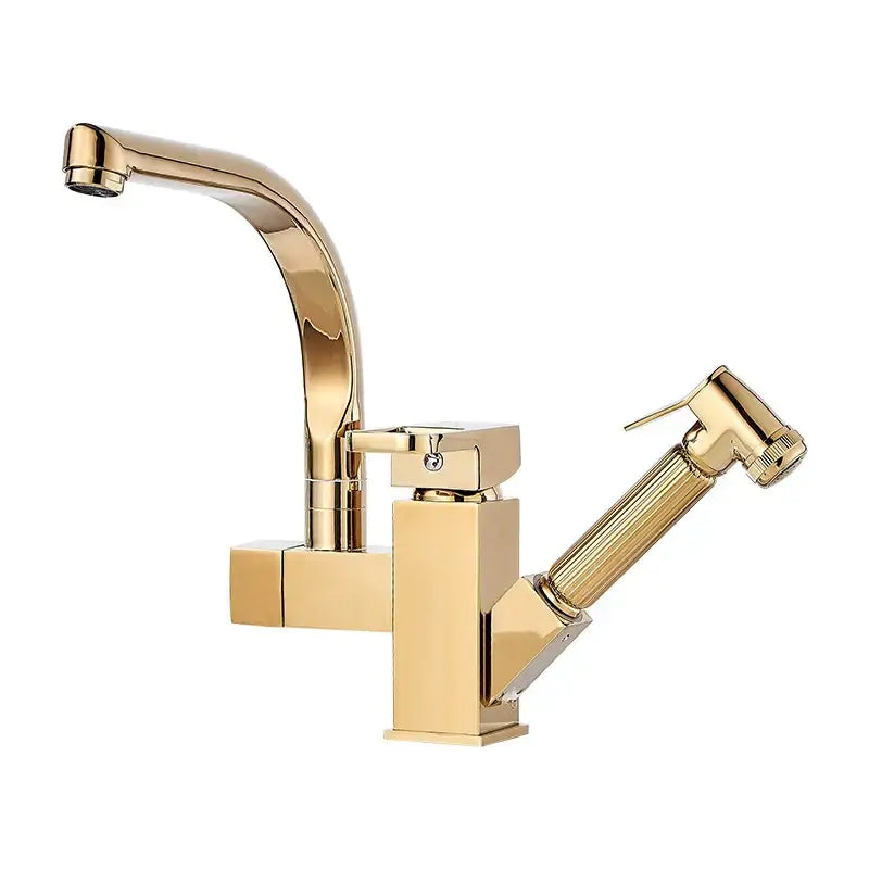 Gold-colored modern decorbites led kitchen faucet mixer with sleek curved spout and pull-out spray nozzle