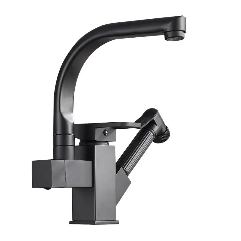 Black matte decorbites led kitchen faucet mixer with curved swivel spout and adjustable pull-out spray head