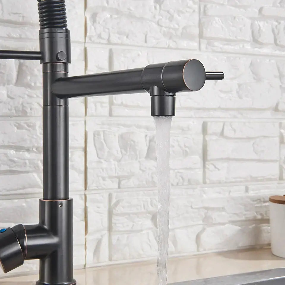 Black matte finish decorbites led kitchen faucet with flexible gooseneck spout for vessel sink brass mixer tap