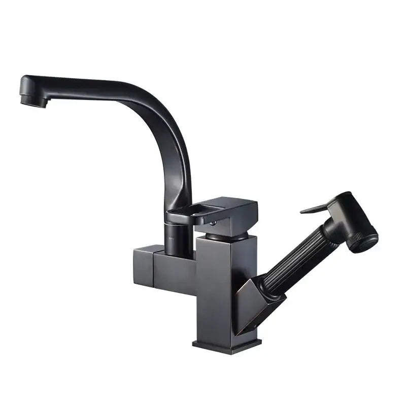 Black matte kitchen faucet with arched spout and side spray nozzle decorbites led kitchen pull out sprayer tap