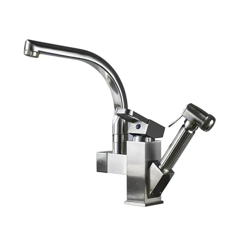 Modern stainless steel DecorBites™ LED kitchen faucet with sleek curved spout and integrated spray nozzle for hot cold water