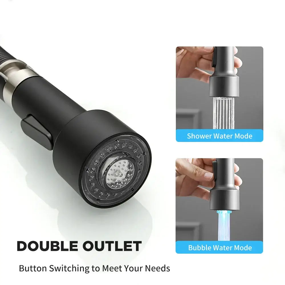 Black matte finish decorbites led kitchen faucet with sleek modern design and dual outlet pull out spout mixer tap