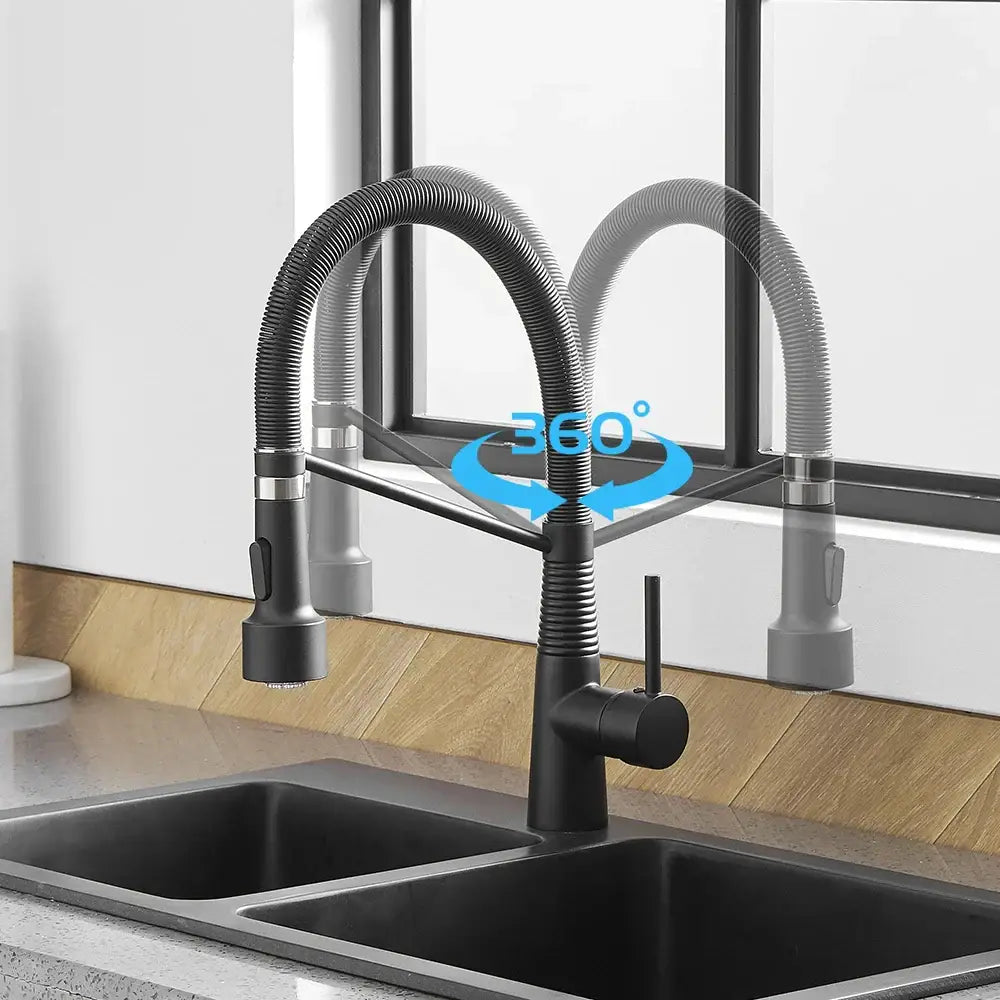 Black matte decorbites led kitchen faucet with pull-down flexible hose and 360-degree swivel design mixer tap