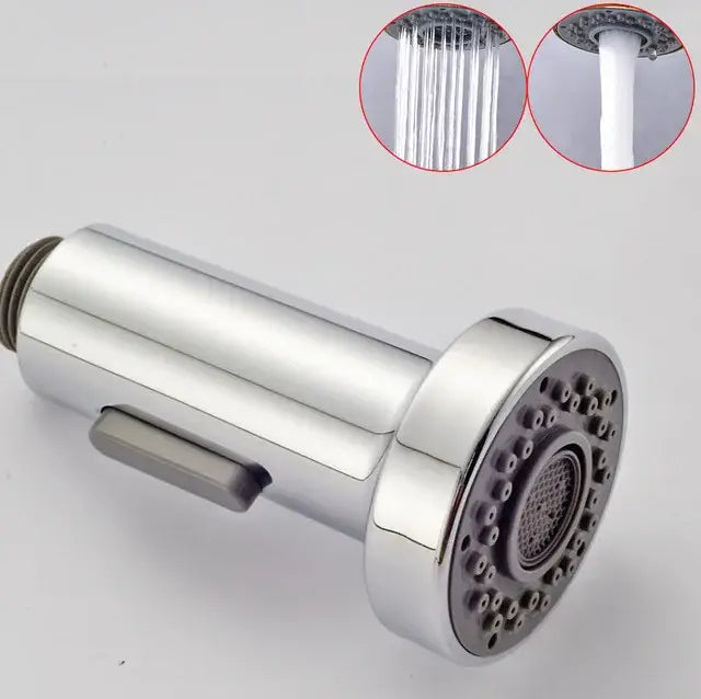 Chrome-finished decorbites led kitchen faucet spray head with cylindrical body and circular multi-jet nozzle for pull out use