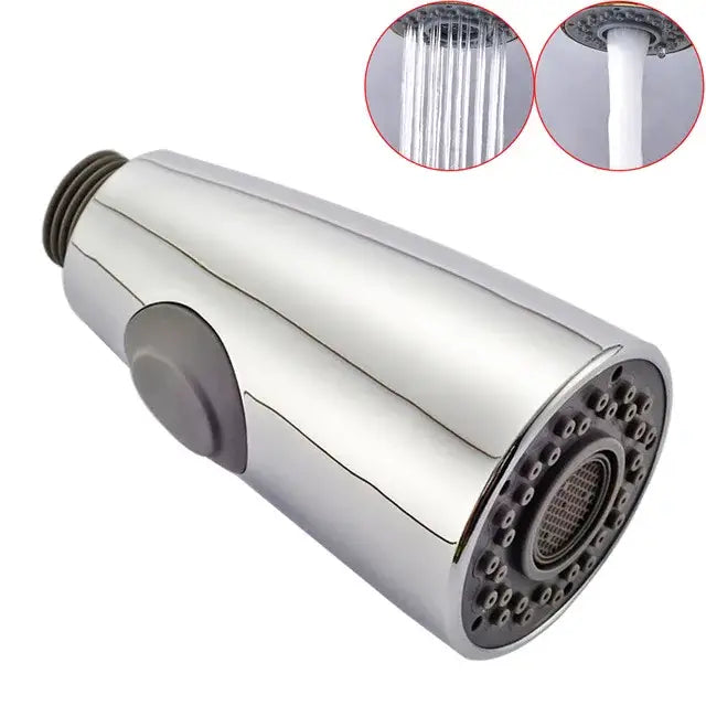 Chrome-finished DecorBites LED kitchen faucet spray head with sleek cylindrical design and adjustable nozzle settings