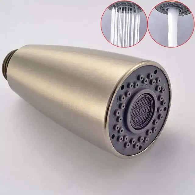 Brushed stainless steel decorbites led kitchen faucet spray head with circular multi-hole sprayer and central mesh filter