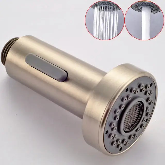 Brushed stainless steel decorbites led kitchen faucet spray head with gray push-button and multiple spray settings