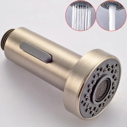 Brushed stainless steel decorbites led kitchen faucet spray head with gray push-button and multiple spray settings