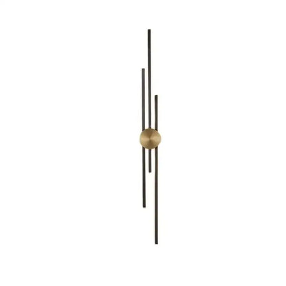 Minimalist wall clock with slender black rods and gold-toned face paired with decorbites led long wall lamp for modern spaces
