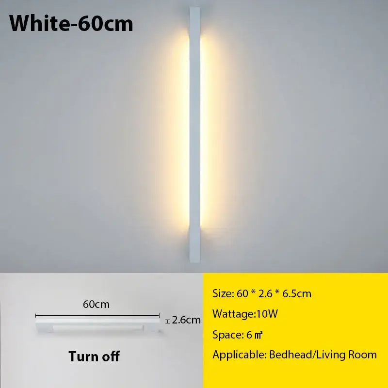 White 60cm slim decorbites led long wall lamp with sleek modern design emitting warm light for minimalist interiors