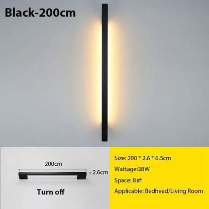 Black 200cm modern minimalist decorbites led long wall lamp with sleek rectangular design and warm ambient lighting