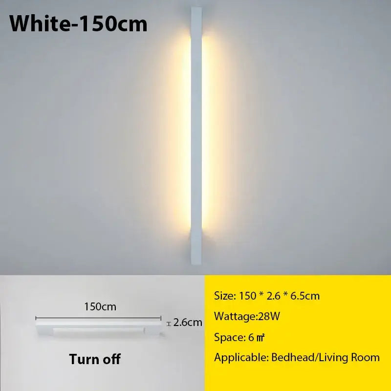 White 150cm slim decorbites led long wall lamp with sleek modern design emitting warm light for minimalist interiors