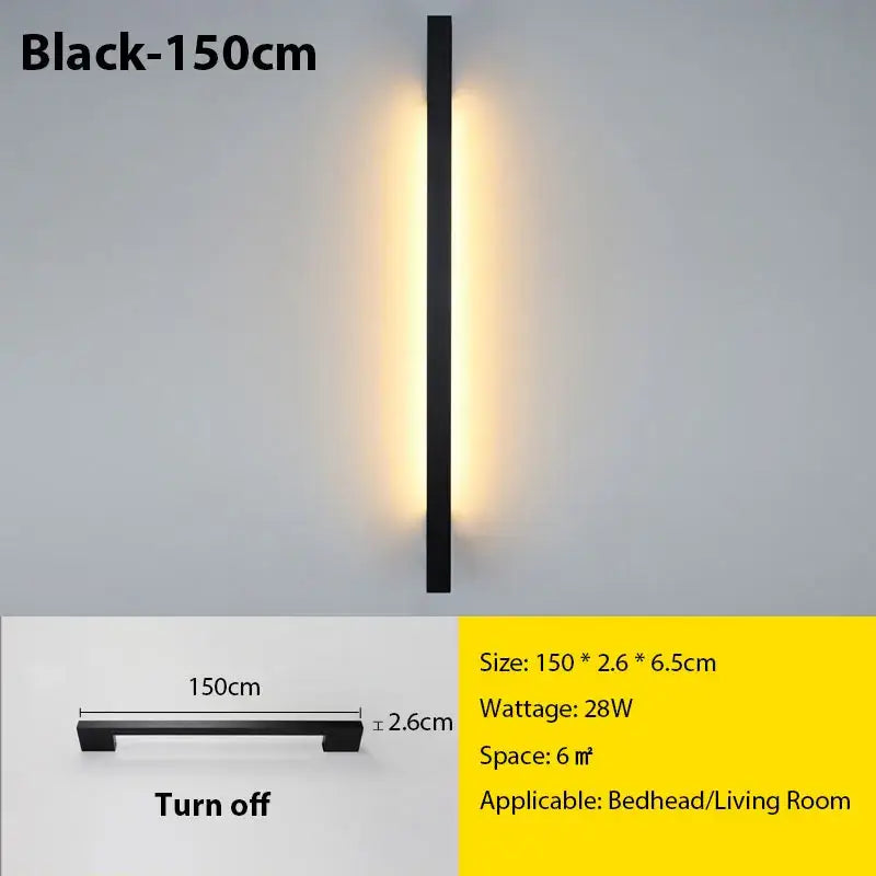 Black 150cm slim led long wall lamp by decorbites with sleek modern design and warm light for minimalist interiors