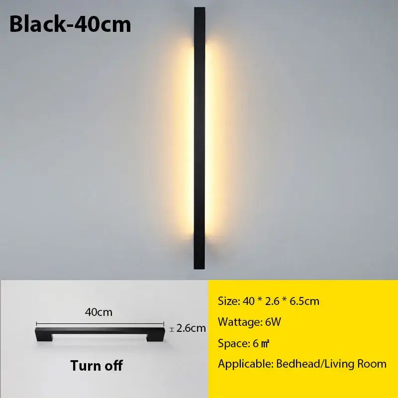 Black 40cm modern minimalist decorbites led long wall lamp with matte finish and warm ambient light for interior lighting