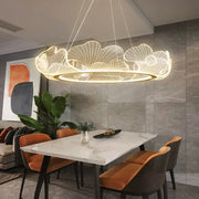 Decorbites led lotus leaf ceiling chandelier modern circular pendant light with glowing golden outline and leaf patterns