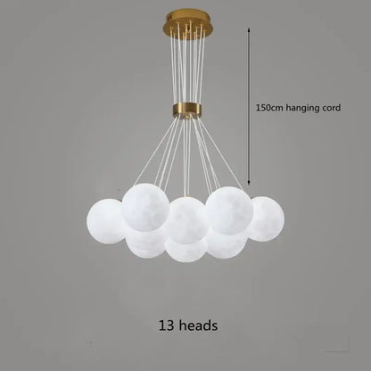 Modern decorbites led lunar ball chandelier with 13 frosted white bulbs and gold ceiling mount for living bedroom decor