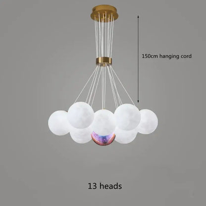 Modern decorbites led lunar ball chandelier with 13 frosted glass globes suspended by brass ceiling mount for living room lighting