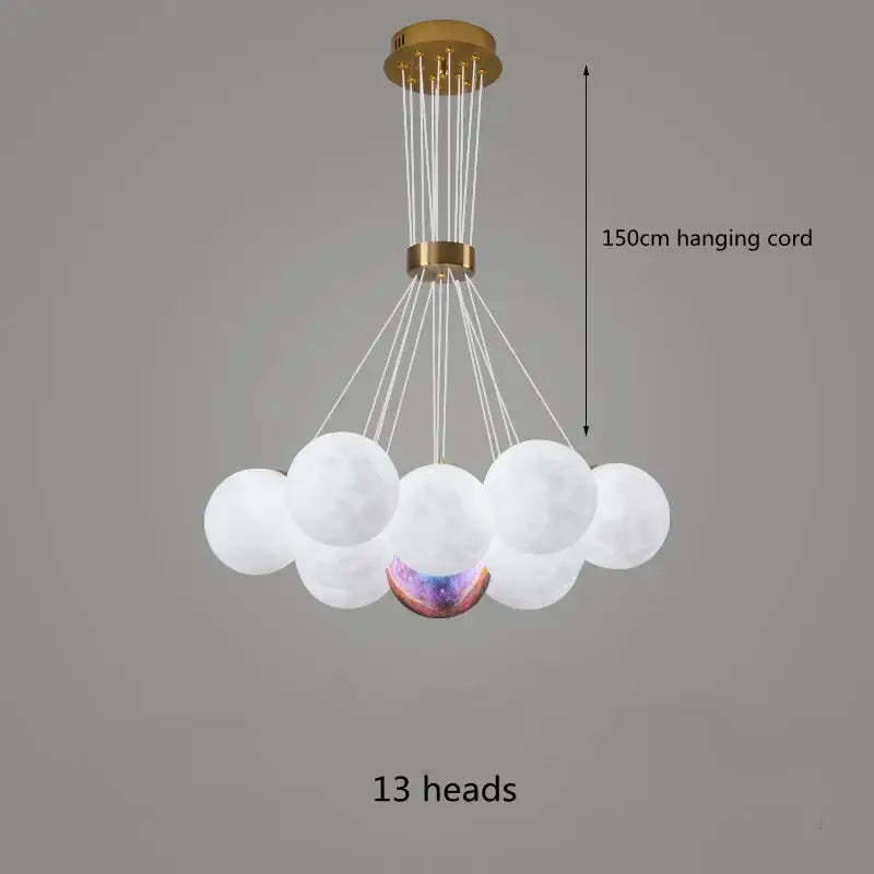 Modern decorbites led lunar ball chandelier with 13 frosted glass globes suspended by brass ceiling mount for living room lighting
