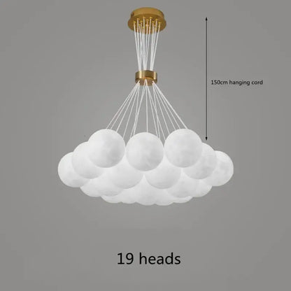 Decorbites led lunar ball chandelier with 19 frosted glass globes white cloud pendant light gold metal fixture for living room