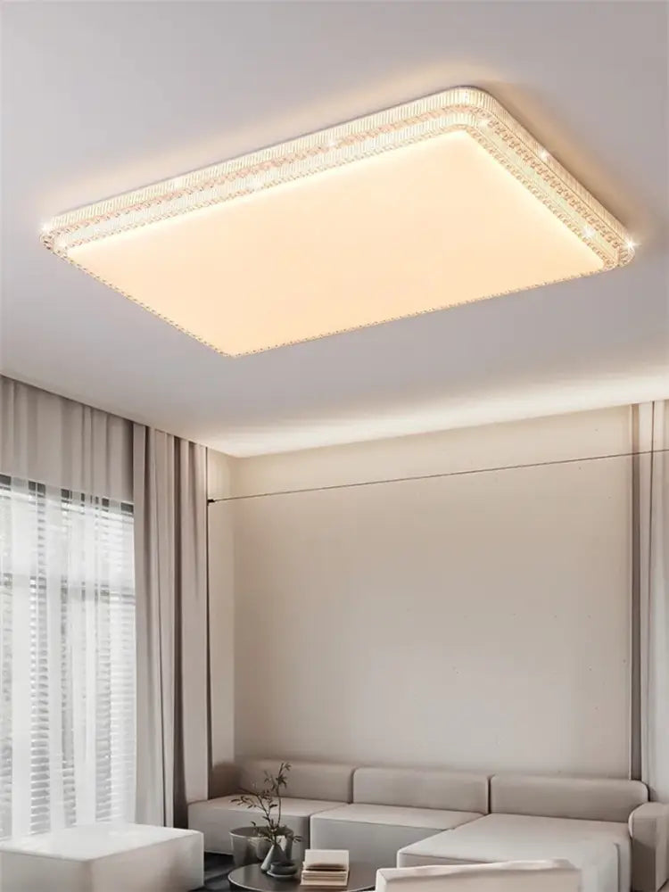 Rectangular decorbites led luxury ceiling light with warm glow and ornate crystal border for modern living room decor