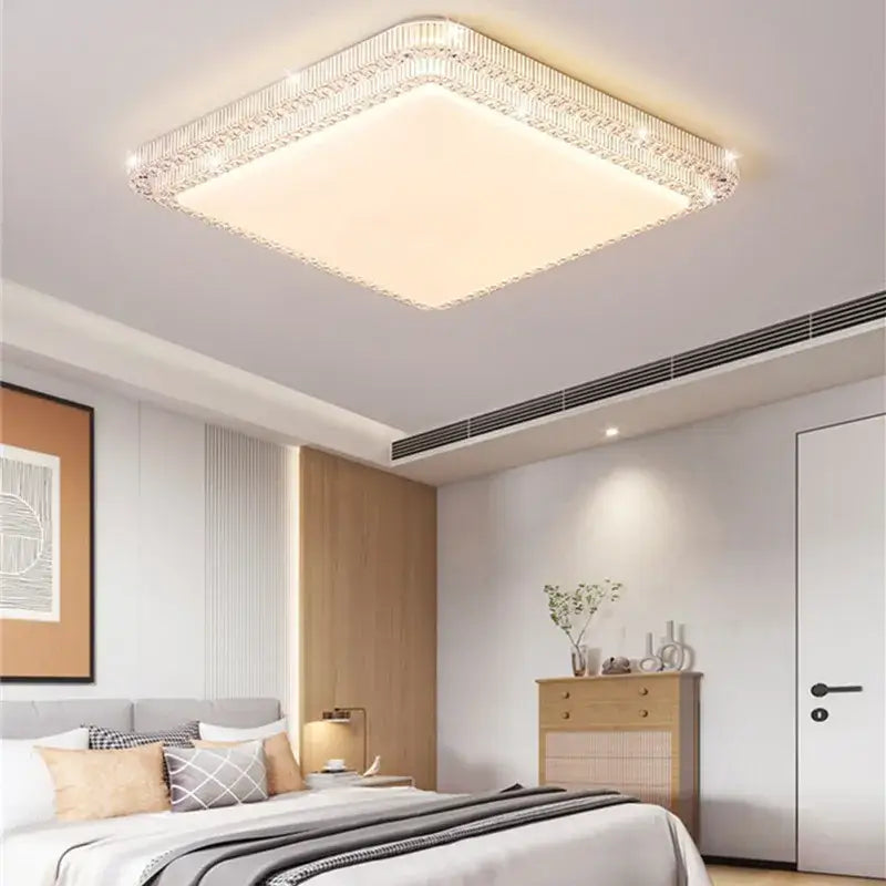 Square-shaped decorbites led luxury ceiling light with illuminated panel and crystal frame for modern living room decor