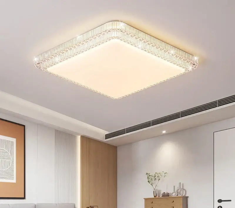 Square ceiling light with glowing white center and crystal border by DecorBites LED luxury for modern rooms