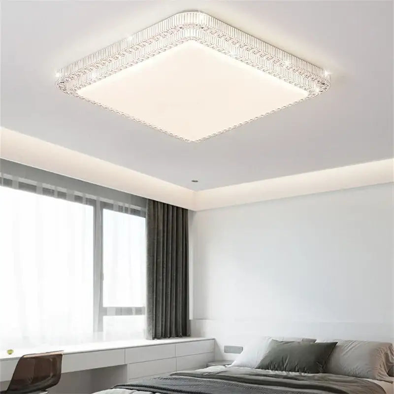 Square crystal-encrusted decorbites led luxury ceiling light with a modern minimalist design for living room decor