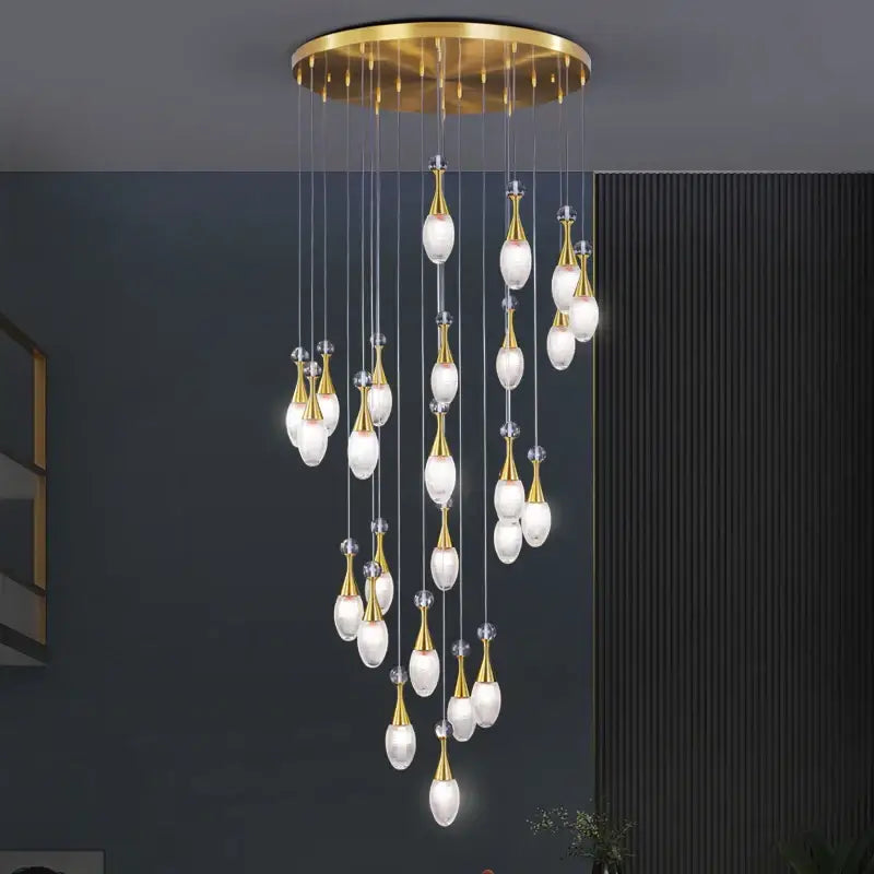 Gold-toned decorbites led luxury chandelier with teardrop glass pendants for living room hall dining kitchen lighting