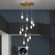 Gold-toned decorbites led luxury chandelier with teardrop glass bulbs for living room hall dining kitchen lighting