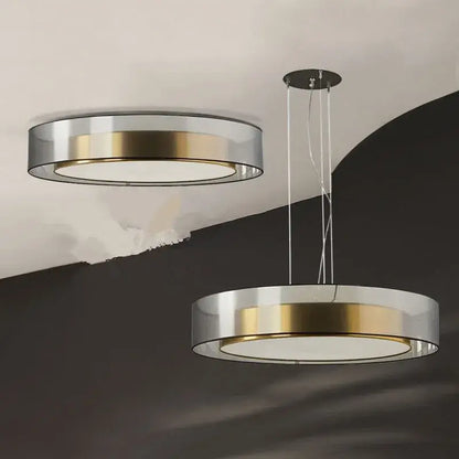 Decorbites led luxury chandelier with modern circular chrome frame and gold accent encasing frosted glass for bedroom decor