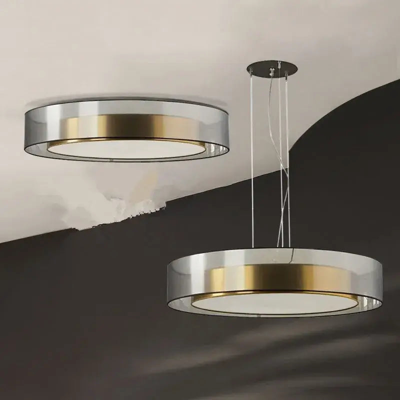Decorbites led luxury chandelier with modern circular chrome frame and gold accent encasing frosted glass for bedroom decor