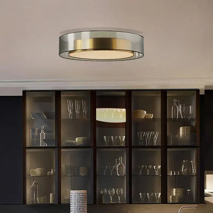 Modern circular DecorBites LED luxury chandelier with sleek metallic frame and warm diffused glow for master bedroom decor