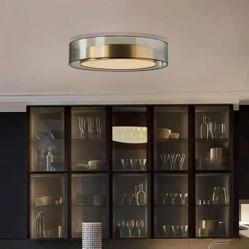 Modern circular DecorBites LED luxury chandelier with sleek metallic frame and warm diffused glow for master bedroom decor