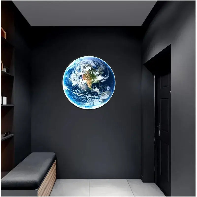 Circular decorbites led luxury earth wall lamp with realistic blue oceans green landmasses and white clouds for living room decor