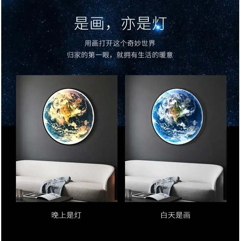 Decorbites led luxury earth wall lamp with a glowing blue and gold design for living room and bedroom decor