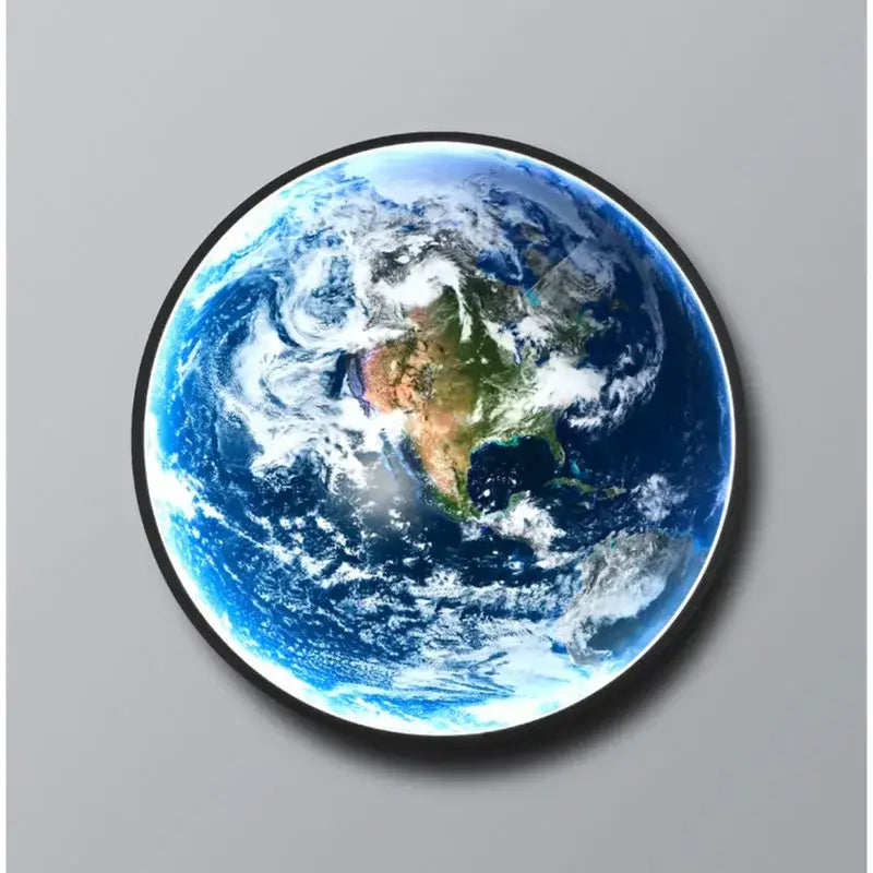 Decorbites led luxury earth wall lamp with vivid blue white earth design and sleek black frame for living room decor