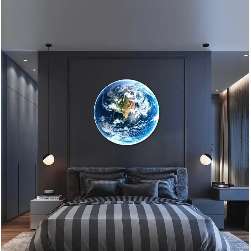 Decorbites led luxury earth wall lamp with vibrant blue oceans and detailed green and brown landmasses for living room decor