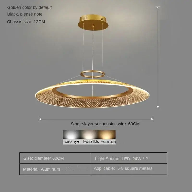 Gold-colored decorbites led luxury ring chandelier with aluminum mesh design for modern living room decoration
